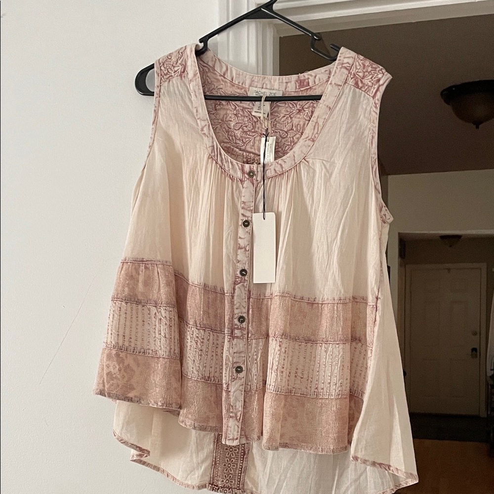 Rachel Zoe Cream and Pink Button-Down Blouse